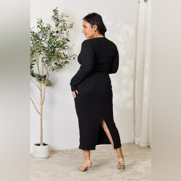 NEW**-Culture Code Full Size Ribbed Long Sleeve Midi Slit Dress OFFERS WELCOME - Picture 2 of 12